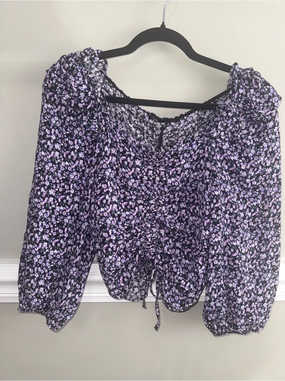 Zara Purple Floral Cottagecore Ruched Crop Top L 318